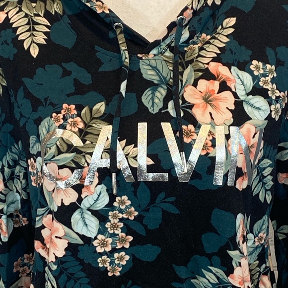 CALVIN KLEIN Long Sleeve T-Shirt w Hood Floral Print-Small - Picture 3 of 4